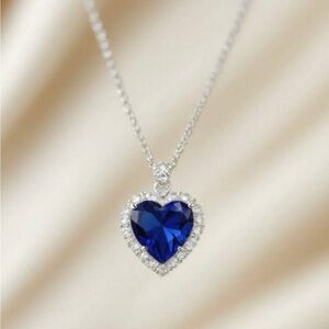 Sterling Silver Sapphire Heart Pendant Necklace